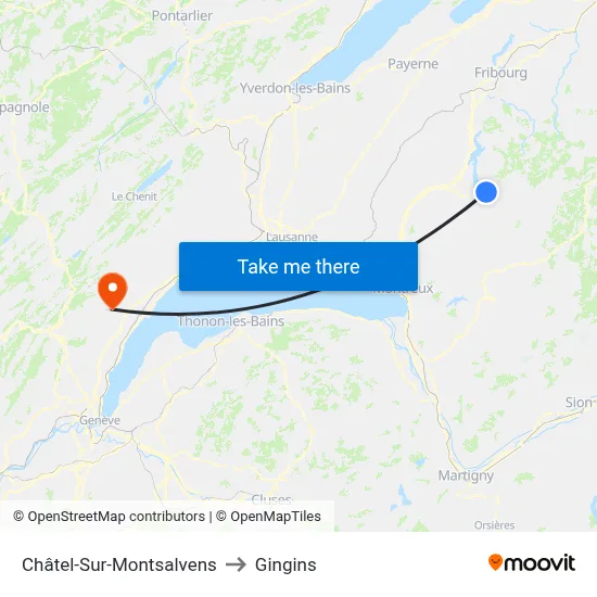 Châtel-Sur-Montsalvens to Gingins map