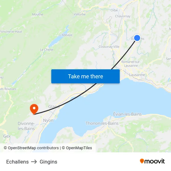 Echallens to Gingins map