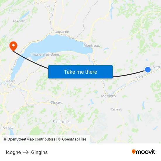 Icogne to Gingins map