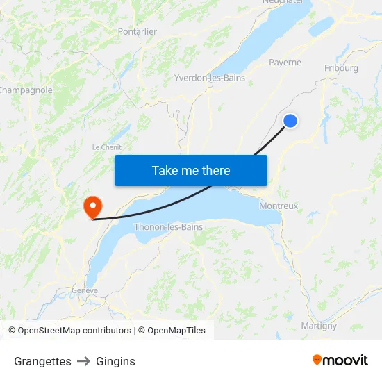 Grangettes to Gingins map