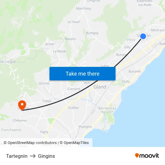 Tartegnin to Gingins map