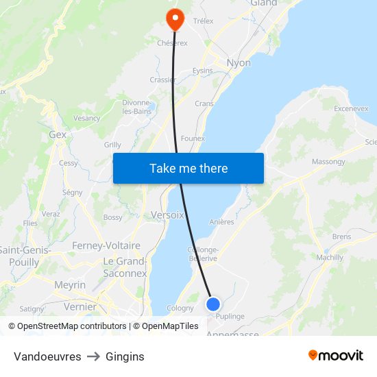 Vandoeuvres to Gingins map