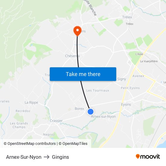 Arnex-Sur-Nyon to Gingins map