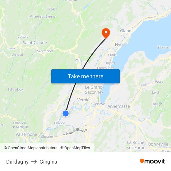Dardagny to Gingins map