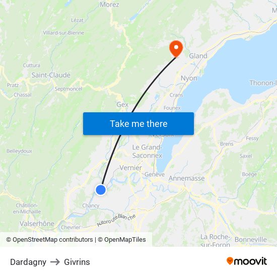 Dardagny to Givrins map