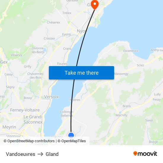 Vandoeuvres to Gland map