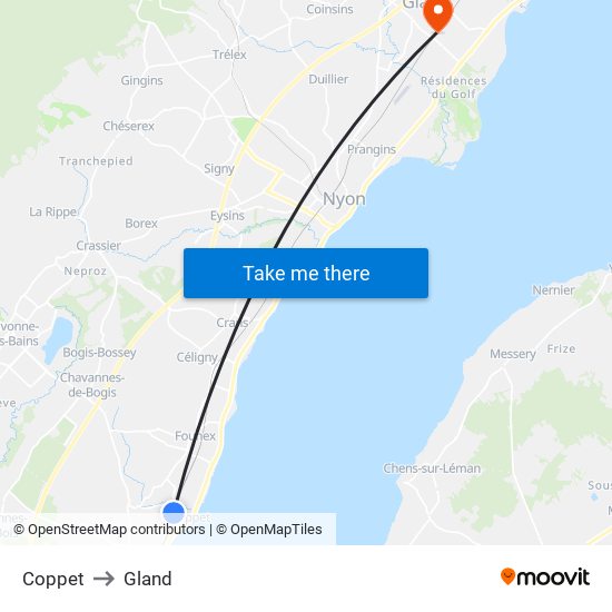 Coppet to Gland map