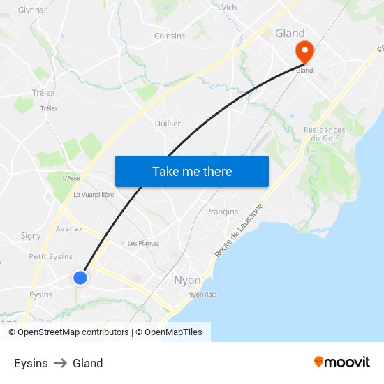 Eysins to Gland map