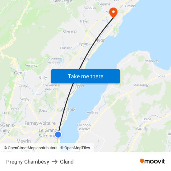 Pregny-Chambésy to Gland map