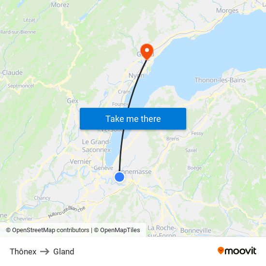 Thônex to Gland map