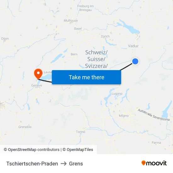 Tschiertschen-Praden to Grens map