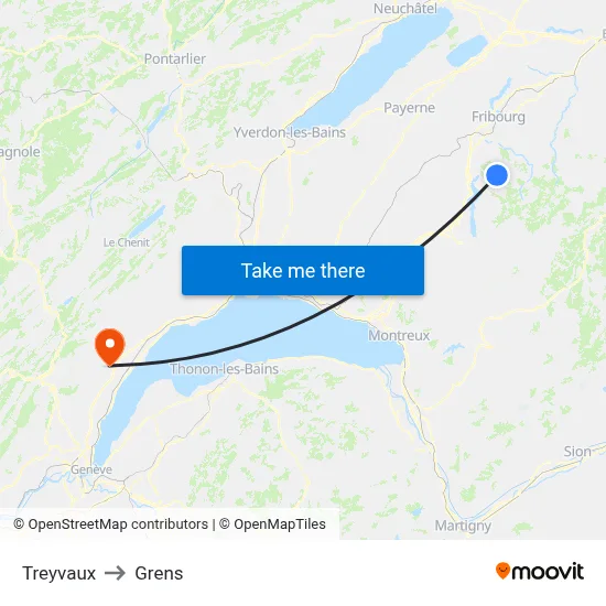 Treyvaux to Grens map