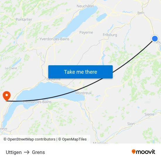 Uttigen to Grens map