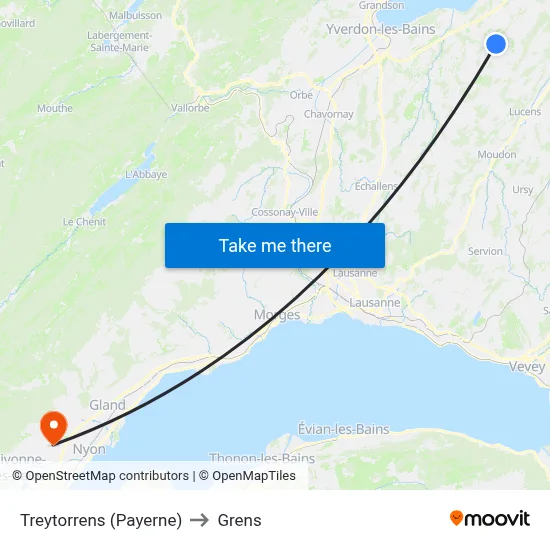 Treytorrens (Payerne) to Grens map