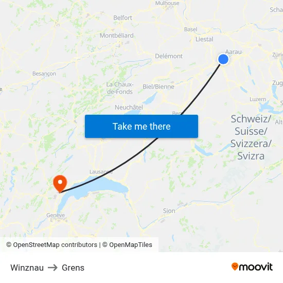 Winznau to Grens map