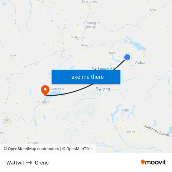 Wattwil to Grens map