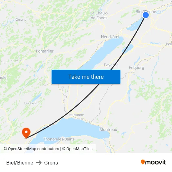 Biel/Bienne to Grens map