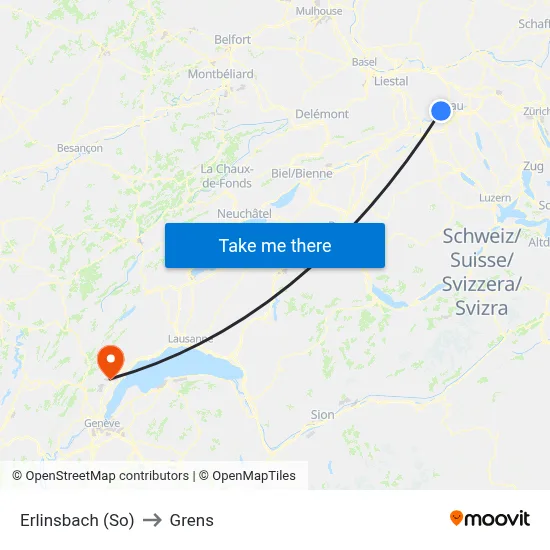 Erlinsbach (So) to Grens map