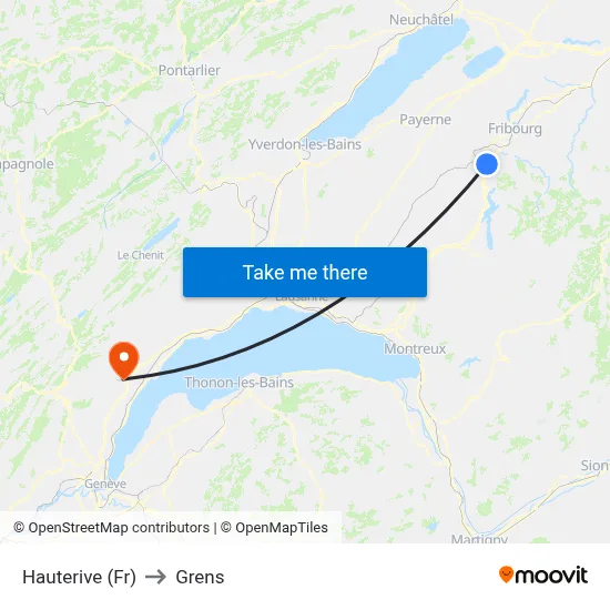 Hauterive (Fr) to Grens map