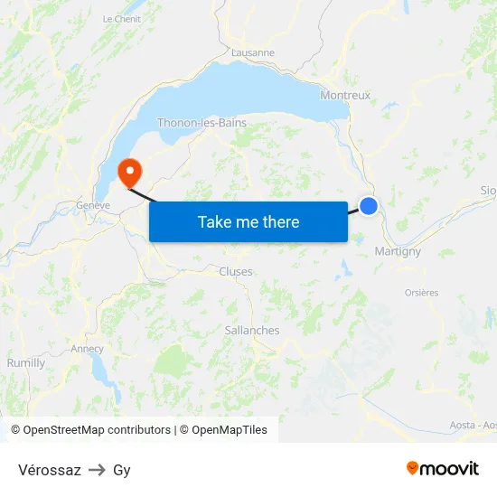 Vérossaz to Gy map
