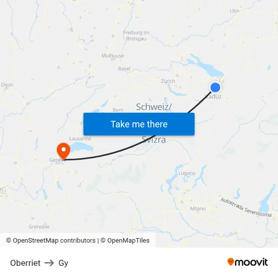 Oberriet to Gy map