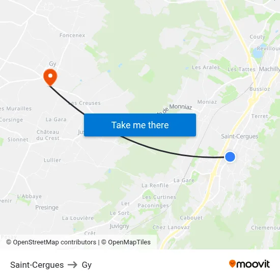 Saint-Cergues to Gy map
