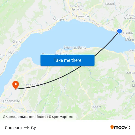 Corseaux to Gy map