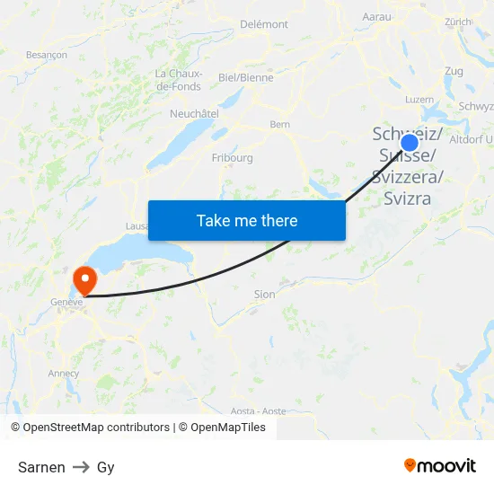 Sarnen to Gy map