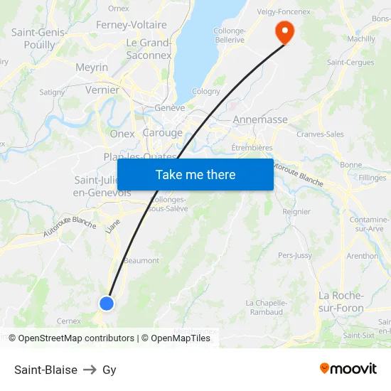 Saint-Blaise to Gy map