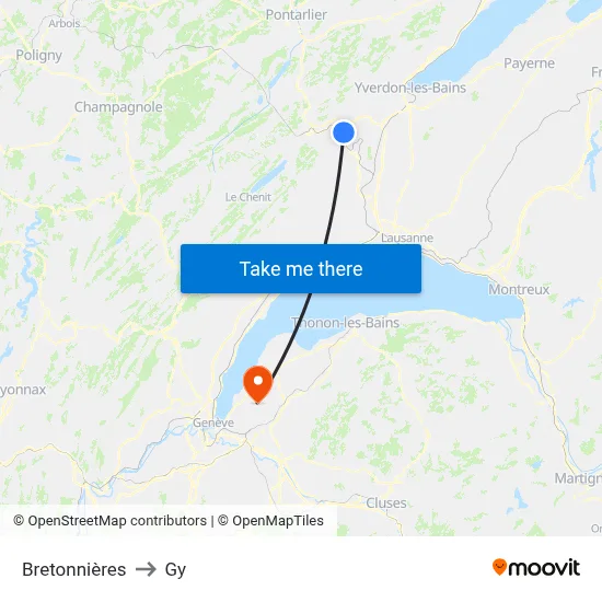 Bretonnières to Gy map