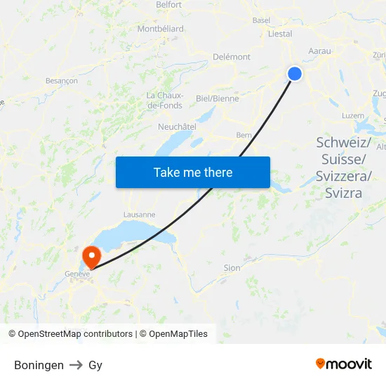 Boningen to Gy map