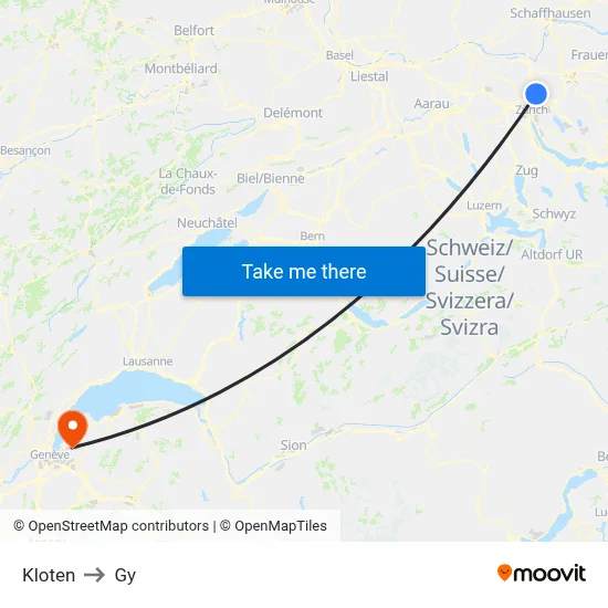 Kloten to Gy map