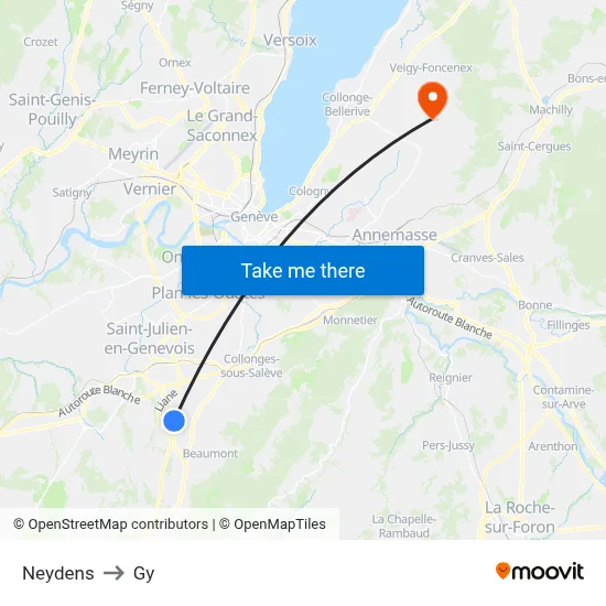 Neydens to Gy map