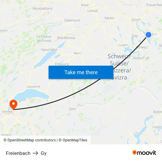 Freienbach to Gy map