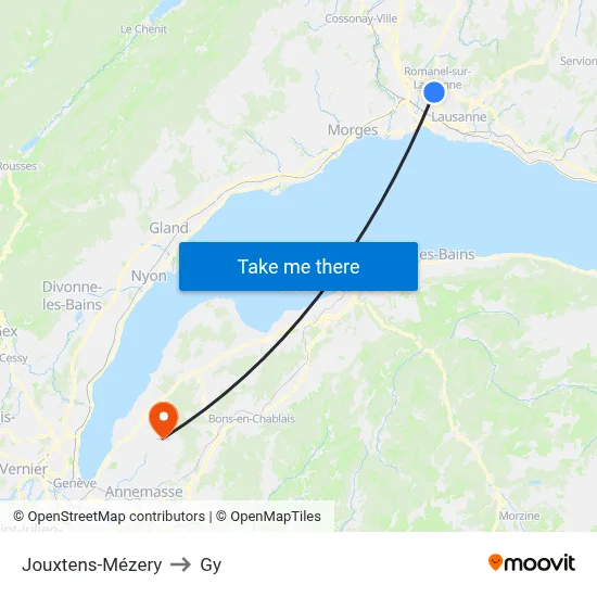 Jouxtens-Mézery to Gy map