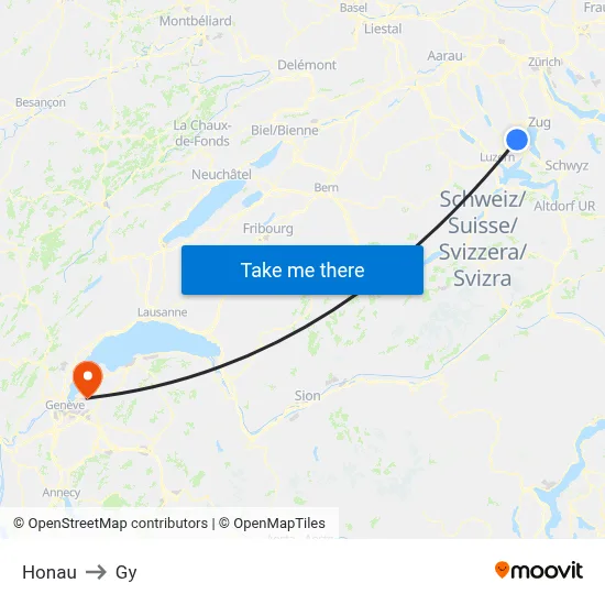 Honau to Gy map
