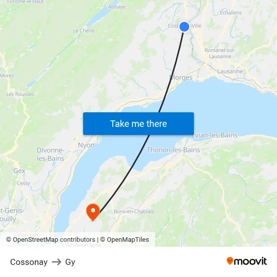 Cossonay to Gy map