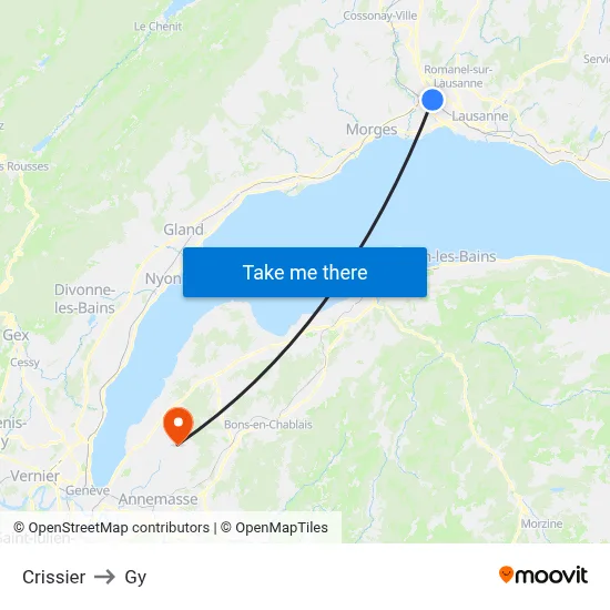 Crissier to Gy map