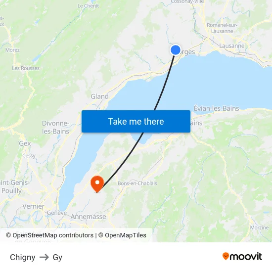 Chigny to Gy map