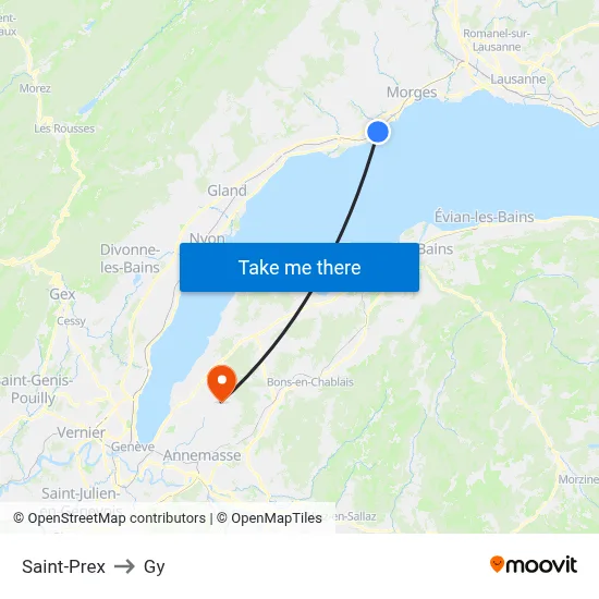 Saint-Prex to Gy map