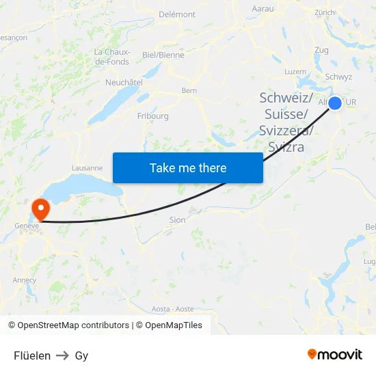 Flüelen to Gy map