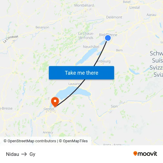 Nidau to Gy map