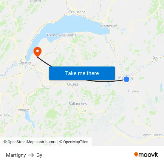 Martigny to Gy map