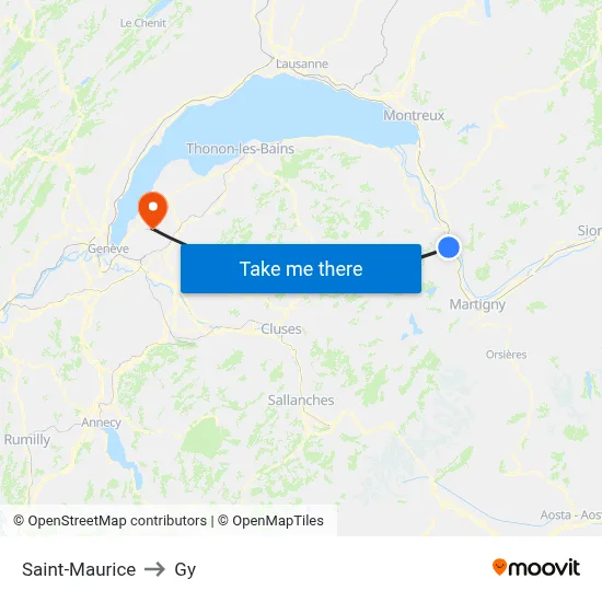 Saint-Maurice to Gy map