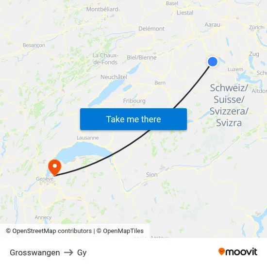 Grosswangen to Gy map