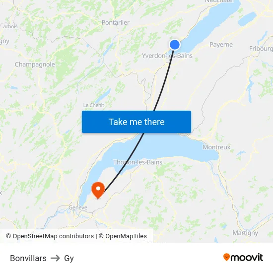 Bonvillars to Gy map