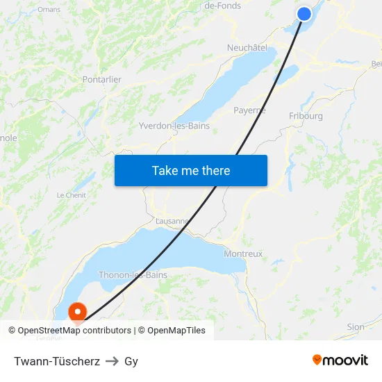Twann-Tüscherz to Gy map