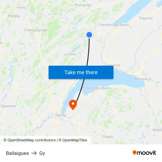 Ballaigues to Gy map