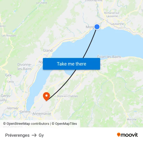 Préverenges to Gy map