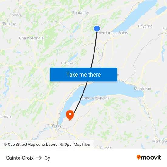 Sainte-Croix to Gy map
